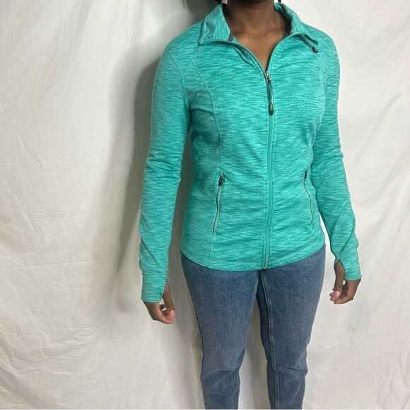 Tangerine Wind Jacket Thumb Hole Sweater Athletic Jacket Dri fit Teal Blue - Picture 9 of 13